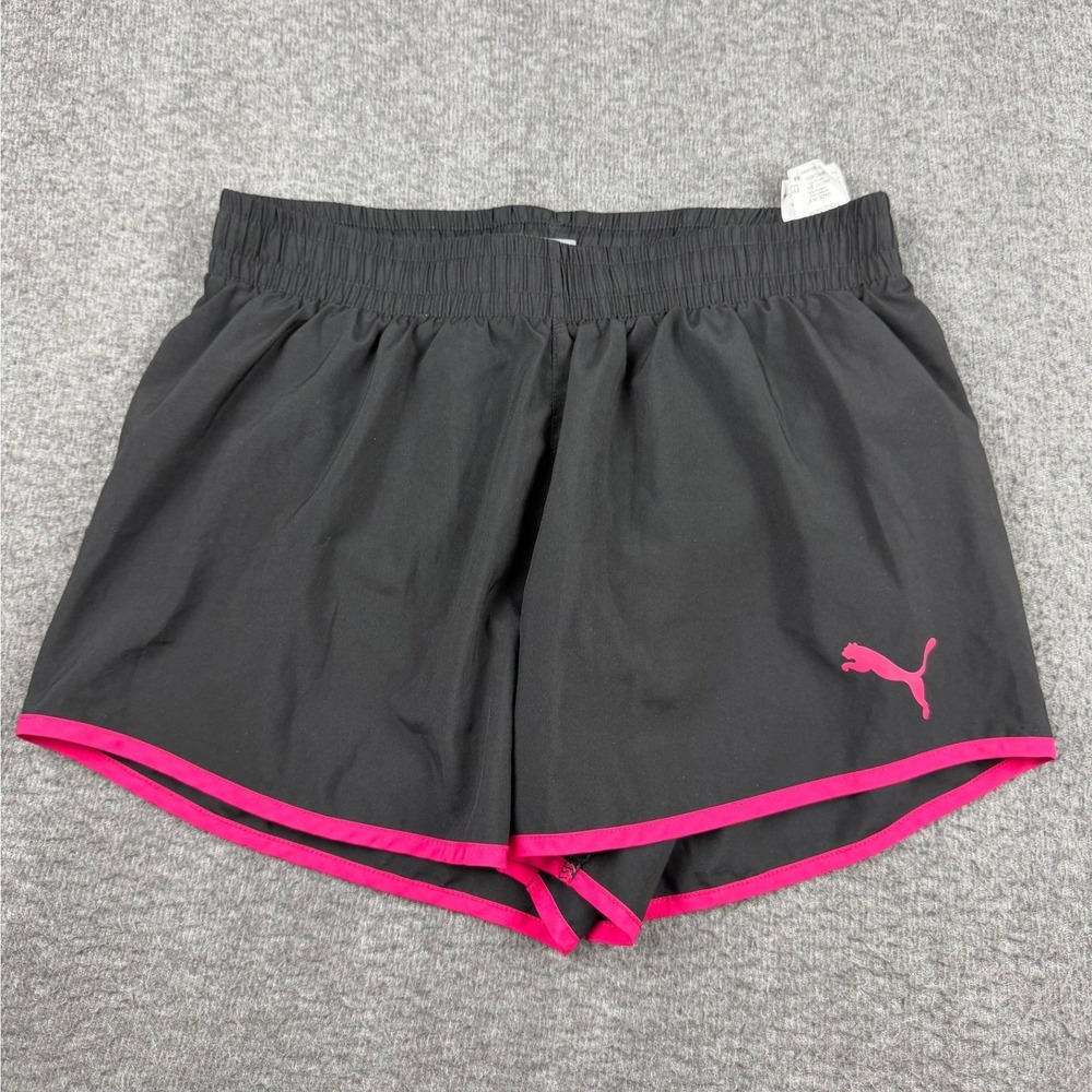 Puma Women's M Medium Running Shorts Black Pink Trim Inner Brief Athletic